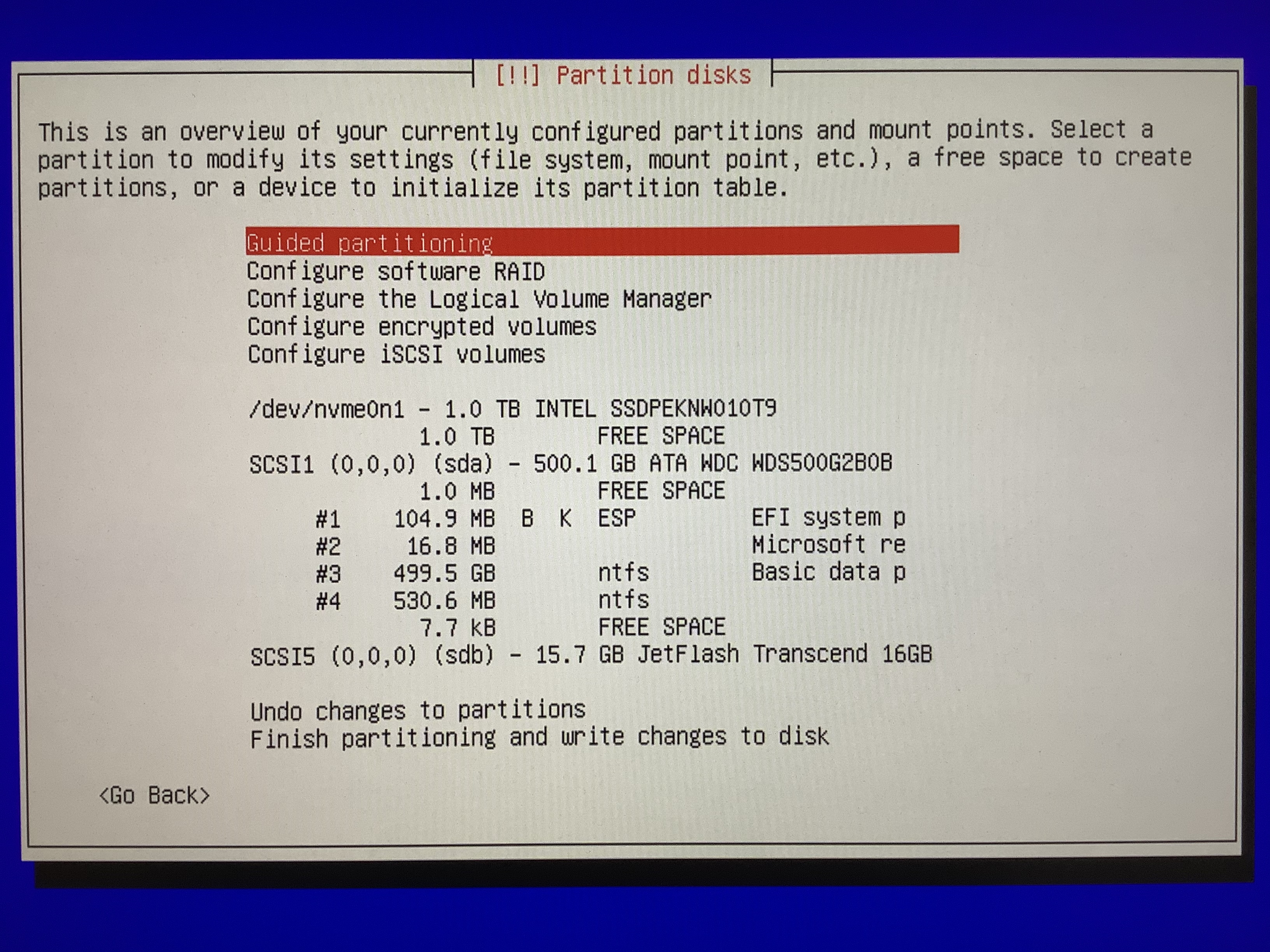 Emptied INTEL SSD with other disks shown also.